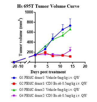 Fig.2 CD3 BsAb efficacy study in huPBMC Humanized Model.